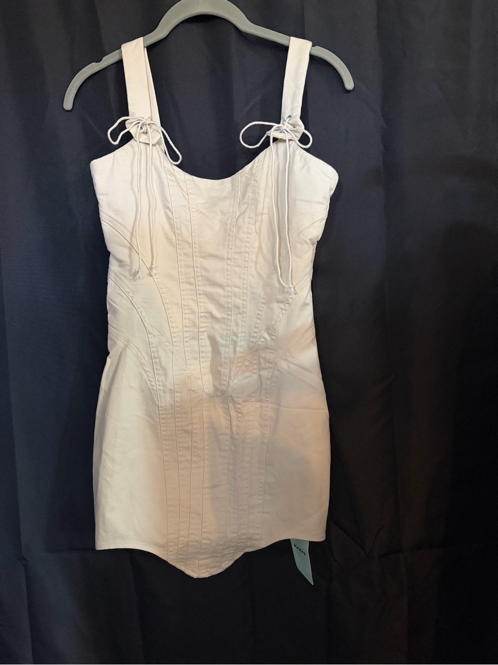 Women's Mini Dress with Tie-Strap Shoulders - Cream